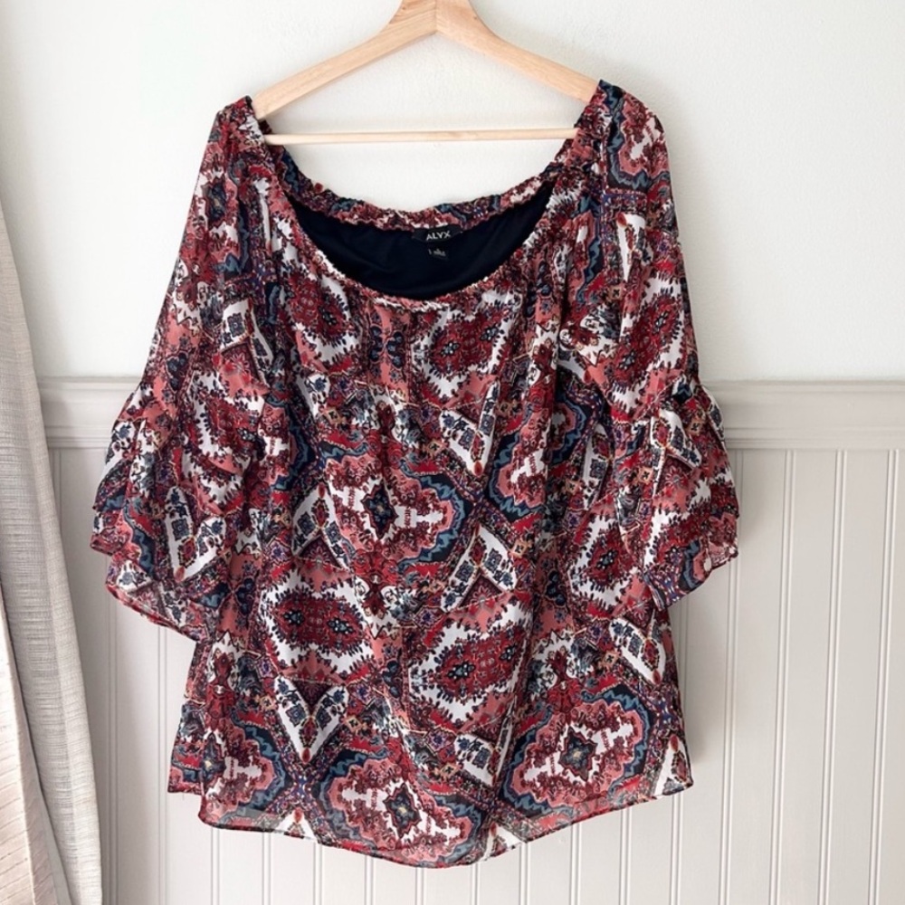 Alyx Red Patterned Off The Shoulder Blouse size large